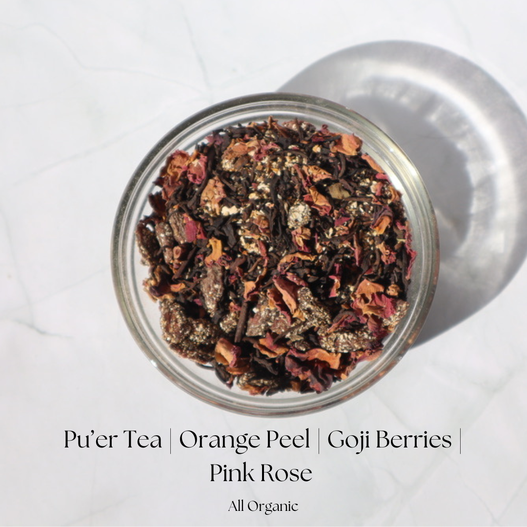 Organic Gut Health Loose Leaf Herbal Tea. Top View of Herbal Blend
