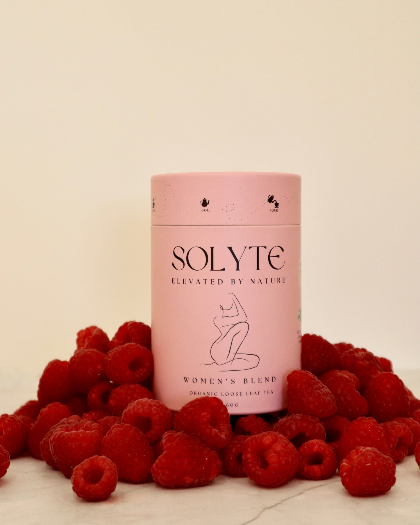 Organic Women's Blend Raspberry Leaf Loose Herbal Tea. Front View Raspberries