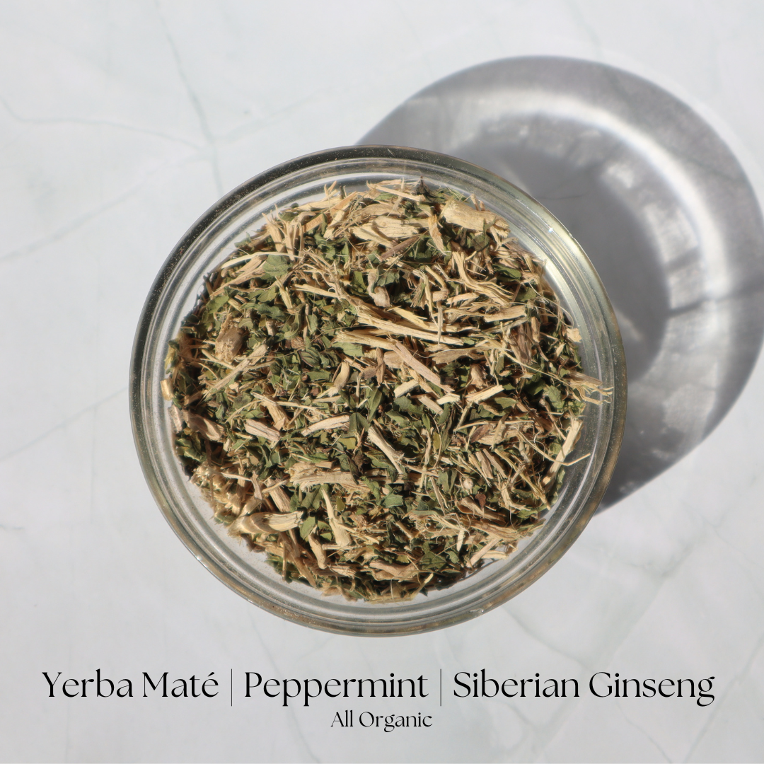 Organic Energiser Loose Leaf Herbal Tea. Top View of Herbal Blend