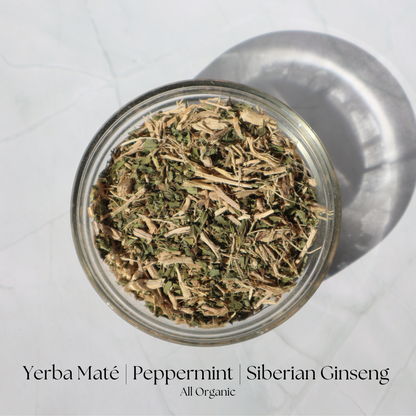 Organic Energiser Loose Leaf Herbal Tea. Top View of Herbal Blend