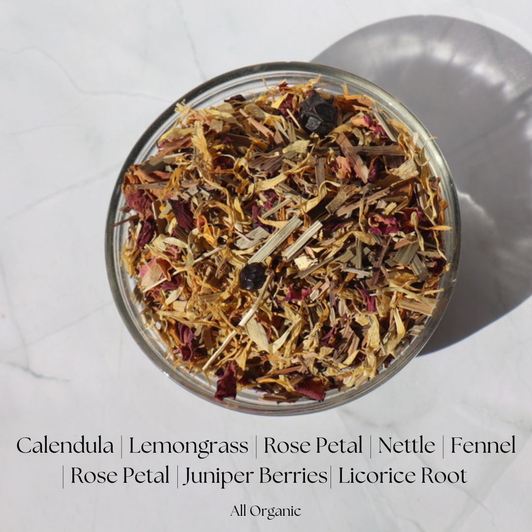 Organic Detox Loose Leaf Herbal Tea. Top View of Herbal Blend