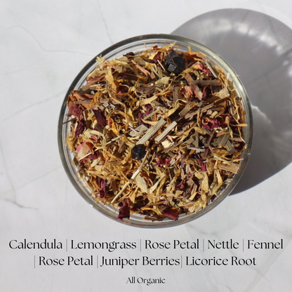 Organic Detox Loose Leaf Herbal Tea. Top View of Herbal Blend