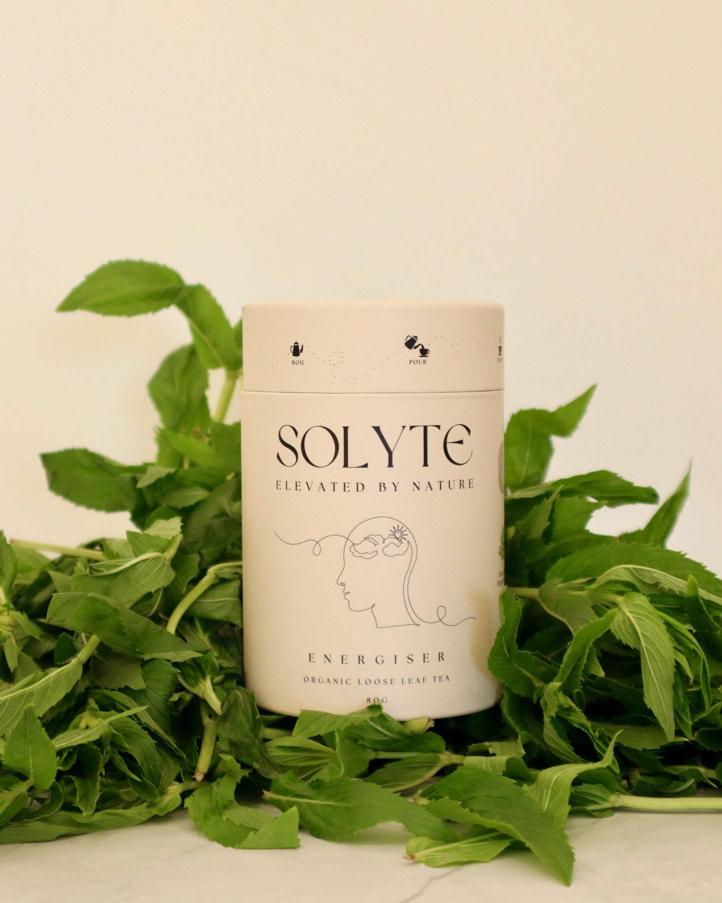 Organic Energiser Loose Leaf Herbal Tea. Front View Peppermint