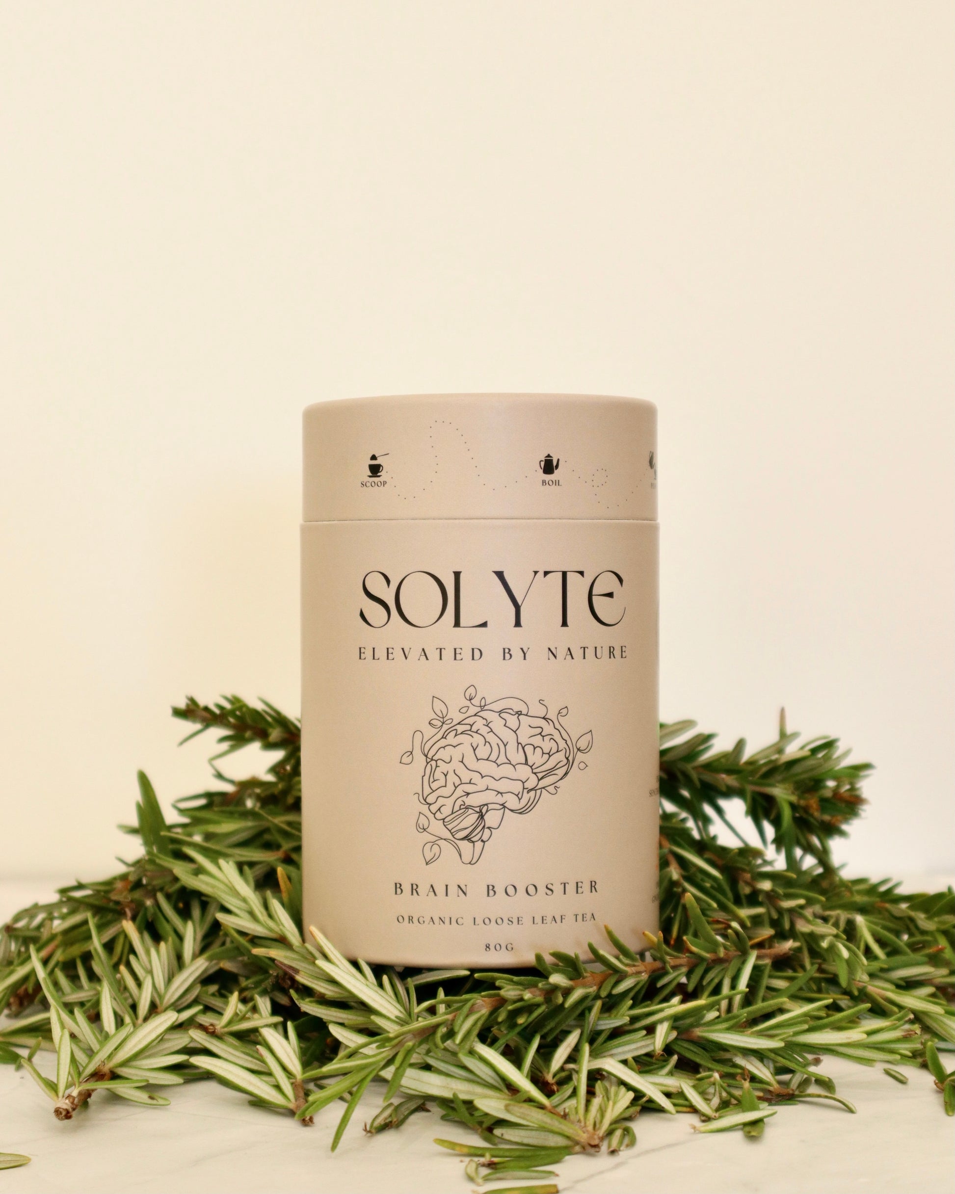 Organic Brain Booster Loose Leaf Herbal Focus Study Tea. Front View Rosemary