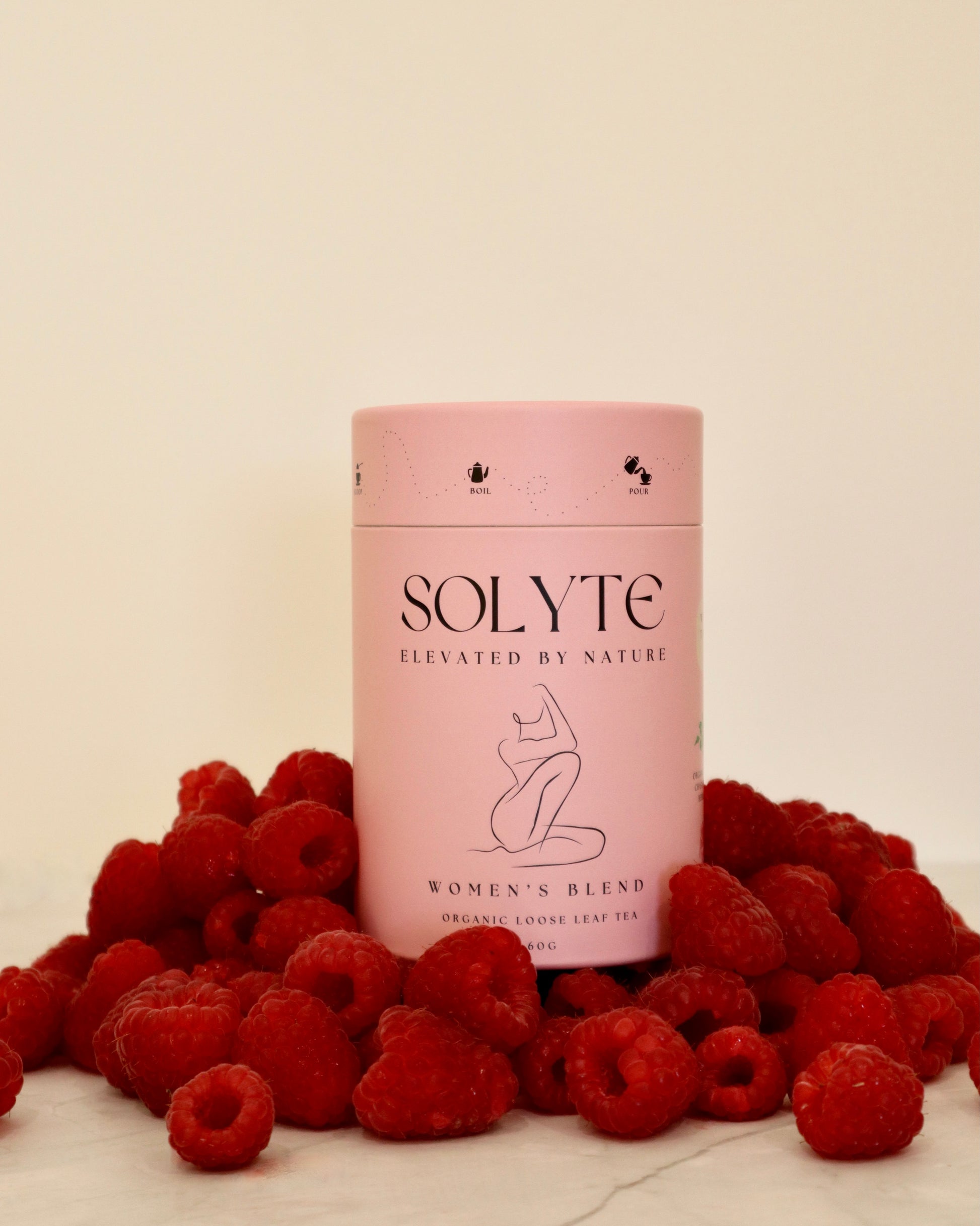 Organic Women's Blend Raspberry Leaf Loose Herbal Tea. Front View Raspberries